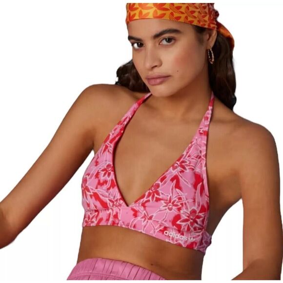 Adidas AOP Island Club Bralette Pink Floral Fabric Top Summer Deadstock NWT XS - Picture 4 of 10